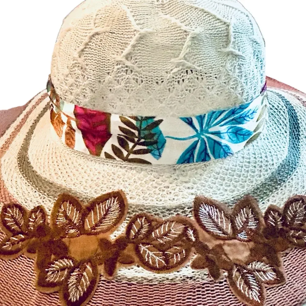 Pretty Floppy Beach Hat embroidered flowers sun block beach party unisex